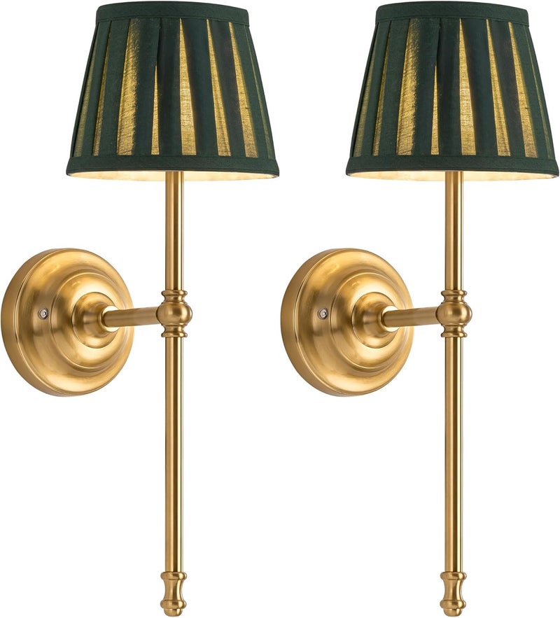 KDG Cordless Wall Sconces Set of 2, Small Wireless 5200mAh Rechargeable Battery Fabric LED Wall Lamps, Portables Lightings for Wall Painting, Living Room, Bedroom, Hallway, Gifts, Night Light (Green) - Image 1